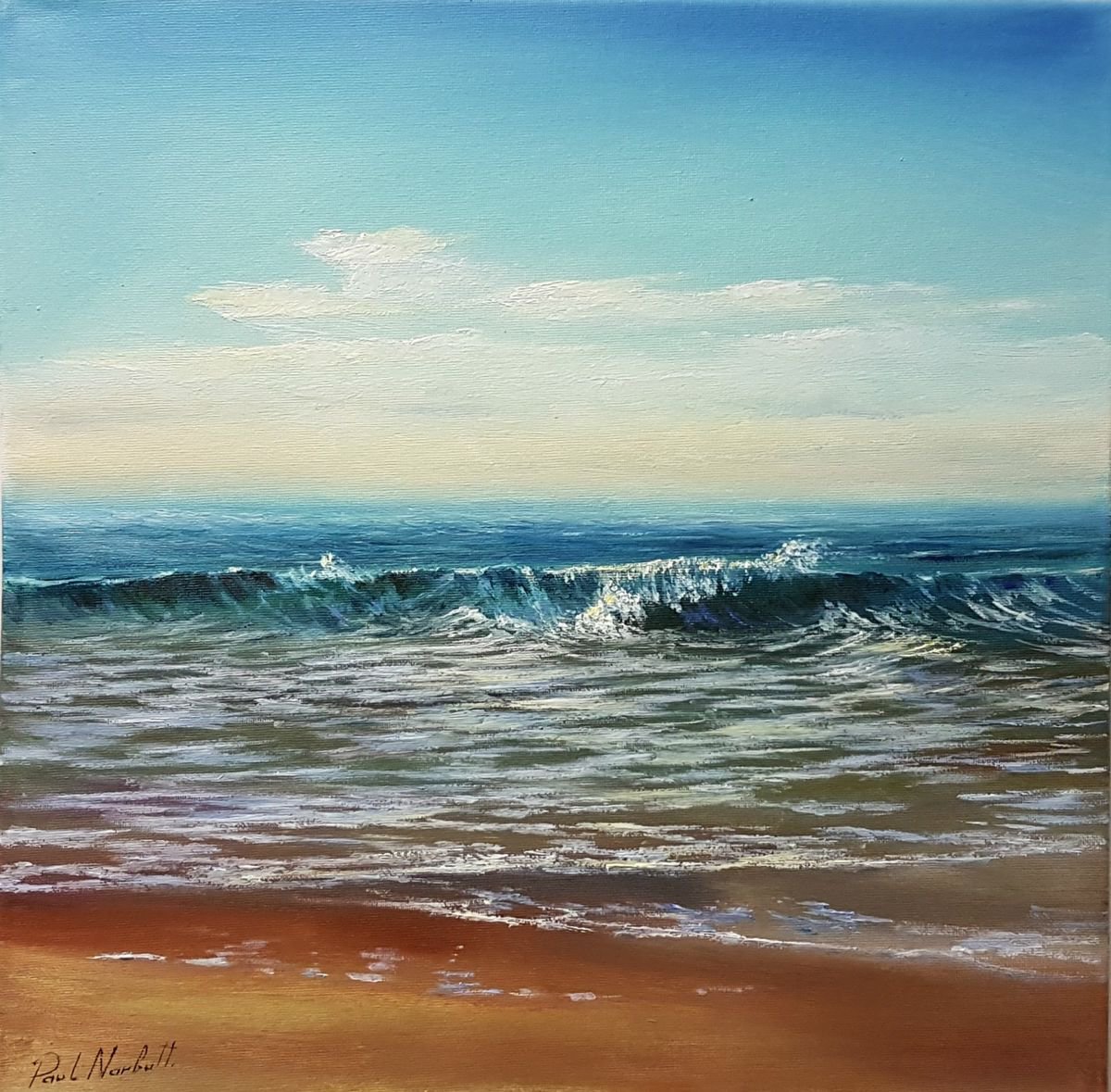 Impressionistic Landscape Oil Painting By Paul Narbutt, 16 X 16", The Summer Sea, Original Artwork