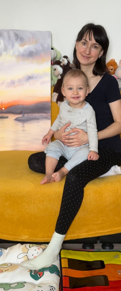 Orange Sunset Over Mountains by Oleksandra Padushyna