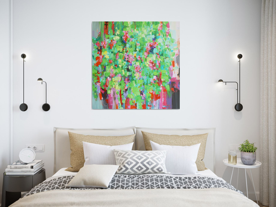 Hanging garden ( large textured abstract flower painting - ready to hang)