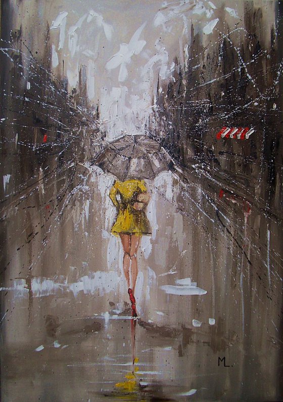 COMMISSION FOR CONNIE 100x70cm LARGE FORMAT "  RAINY STREET ... " original painting CITY palette knife GIFT MODERN URBAN ART OFFICE ART DECOR HOME DECOR GIFT IDEA