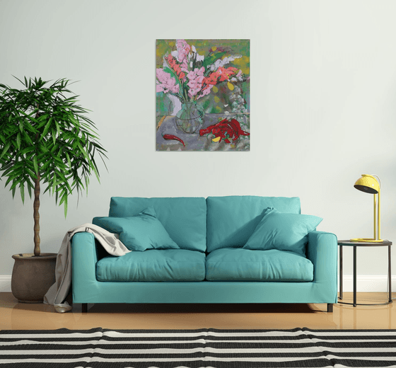 Pink gladioluses
