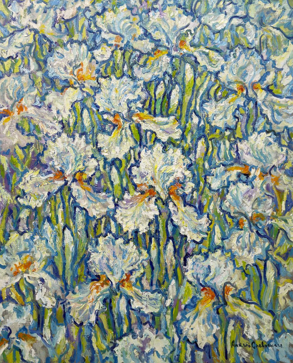 Impressionistic Botanical Oil Painting By Andrii Chebotaru, 33 X 41, White Dance, Original Artwork