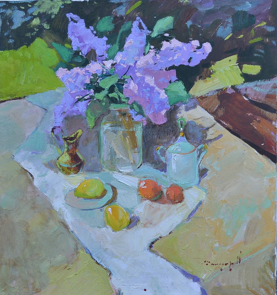 Impressionistic Botanical Oil Painting By Alexander Shandor, 28 X 30, Happiness In The Petals, Original Artwork