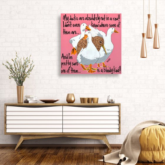 Ducks in a Row Pink Kiwi 61cm x 61cm