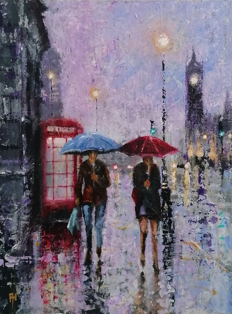 Impressionistic Cityscapes Acrylic Painting By Alan Harris, 15 X 13, London Calling 3, Original Artwork