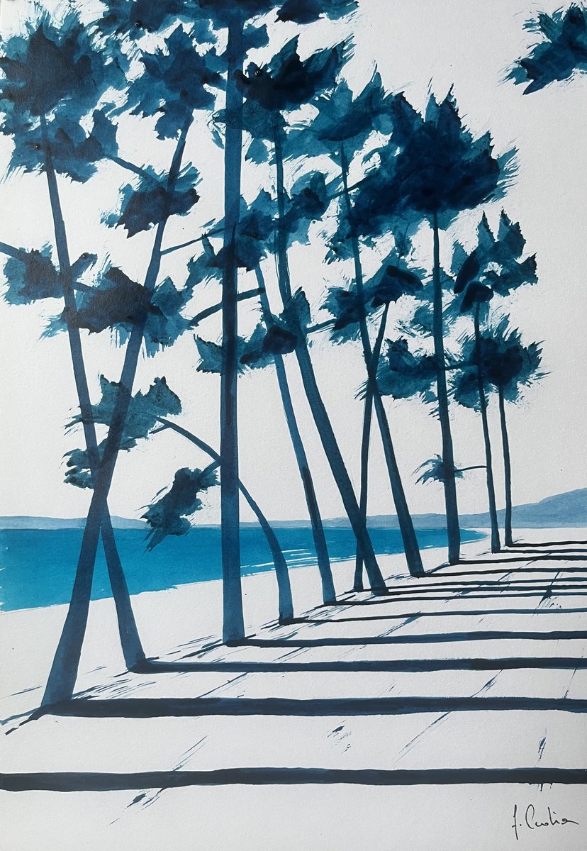 Ink Drawing , Cap Coz Blue By Cadiou Frederic, 9 X 13, Artwork For Sale On Artfinder