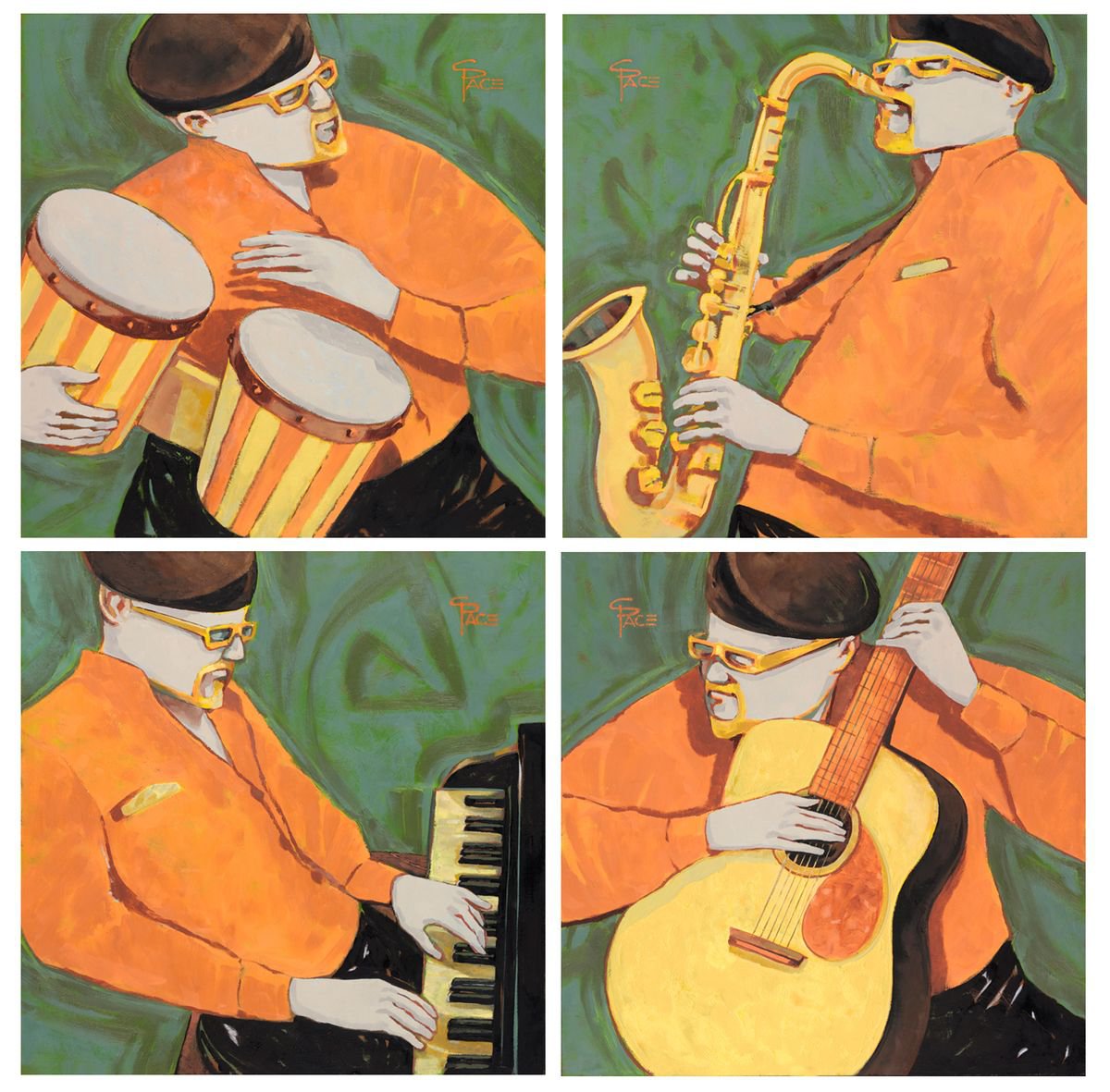 4 Hip Musicians - Quadriptych by Charles Pace