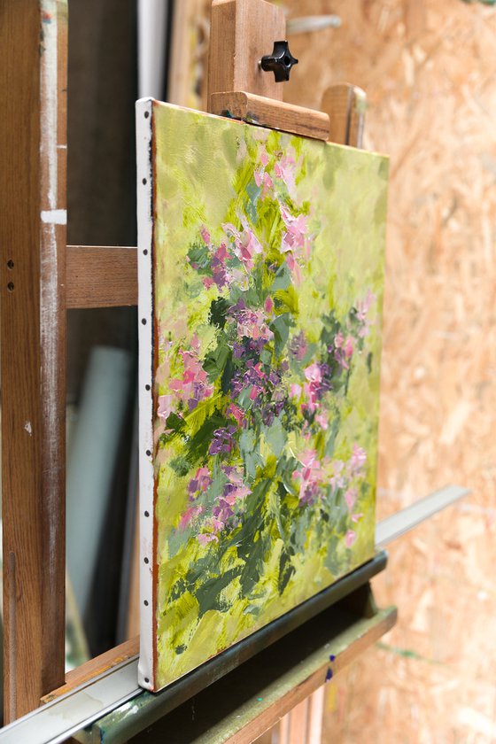 Springtime bouquet - Pastel flowers still life - Classical oil painting - Impasto palette knife artwork