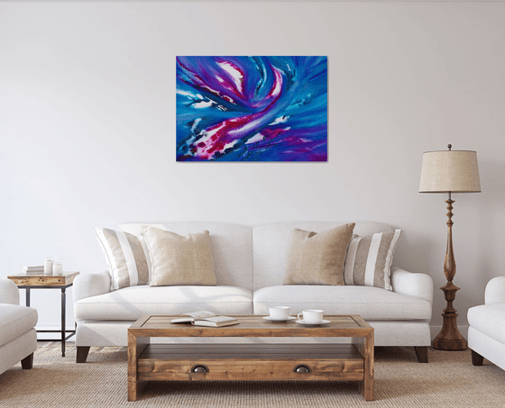 Blue sky II, the series, 100x70 cm, Deep edge, LARGE XL, Original abstract painting, oil on canvas