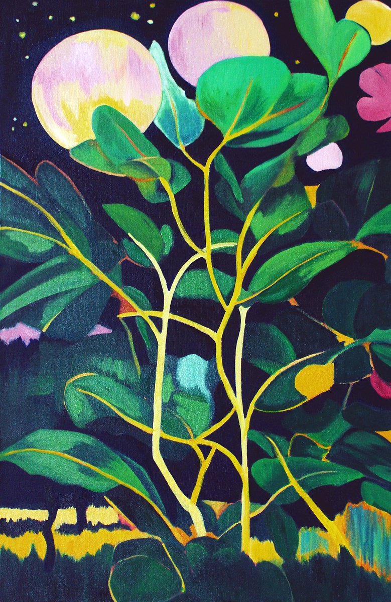 Surrealistic Still Life Oil Painting By Ben Stephenson, 17 X 28, Dancing In The Moonlight, Original Artwork