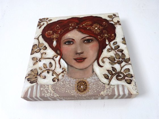 Victoria 30x30cm  Romantic red head woman