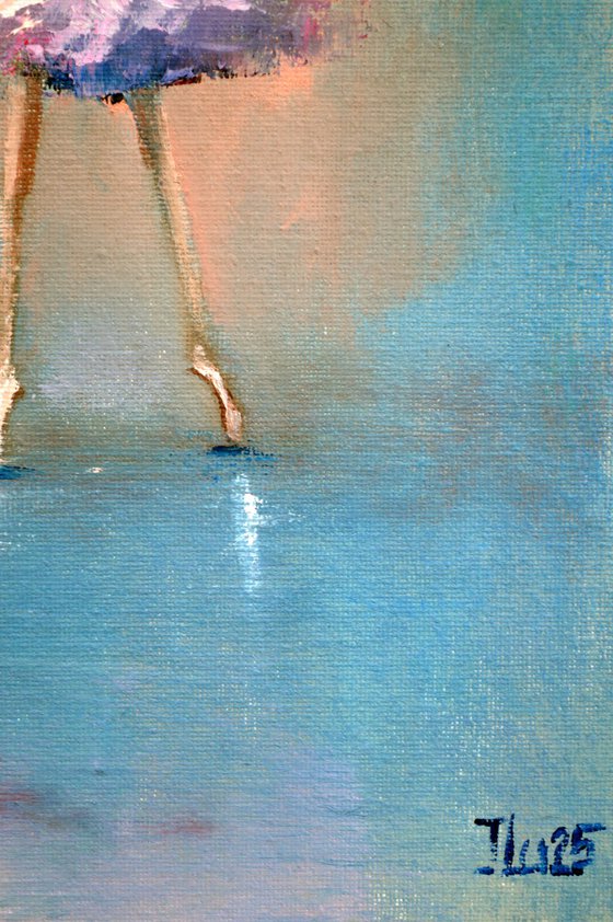 Funny pink ballerina.Miniature impasto oil.