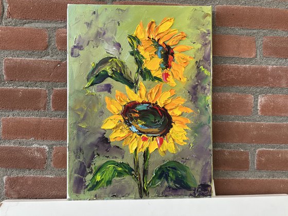 Sunflower impasto art