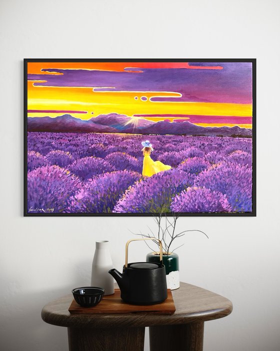 Lonely woman in lavender field