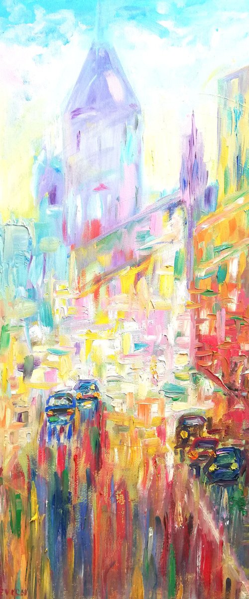 "City Lights", oil on museum quality canvas impasto original art 35x50cm (14x20") by Katia Ricci