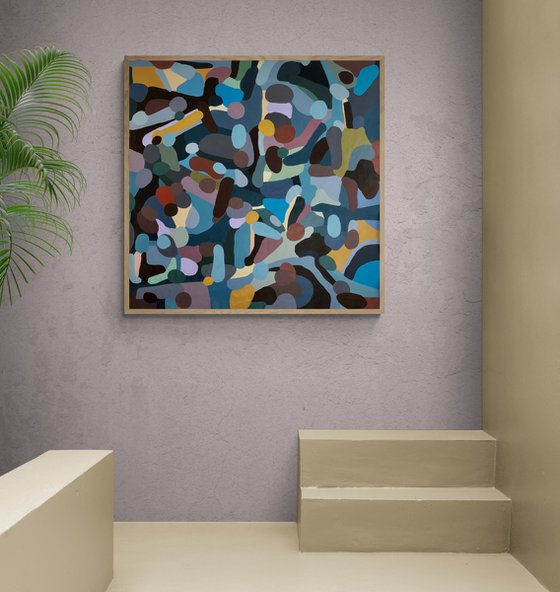 Abstract painting. Blue leaves