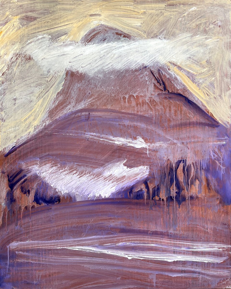 Expressive Landscape Acrylic Painting By Zakhar Shevchuk, 31 X 39", Where Clouds Touch Stone, Original Artwork