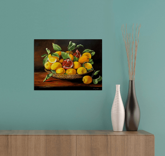 Lemons and pomegranates - still life - original painting