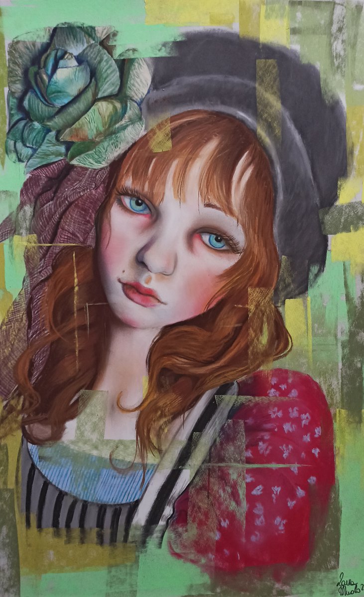 Expressive Portrait Pastel Drawing By Laura Muolo, 16 X 24", Doll