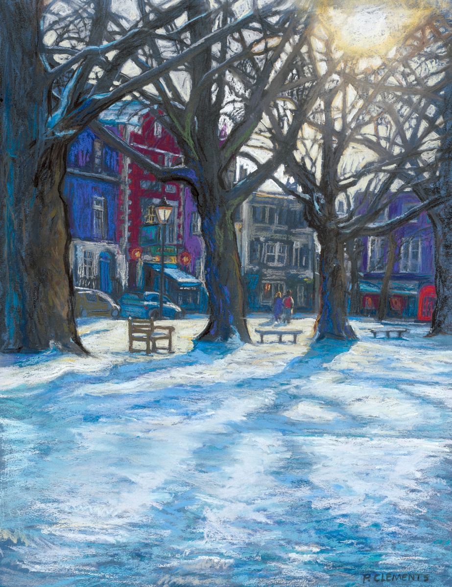Impressionistic Landscape Giclee Print By Patricia Clements, 18 X 22", Snow On Richmond Green, Original Artwork
