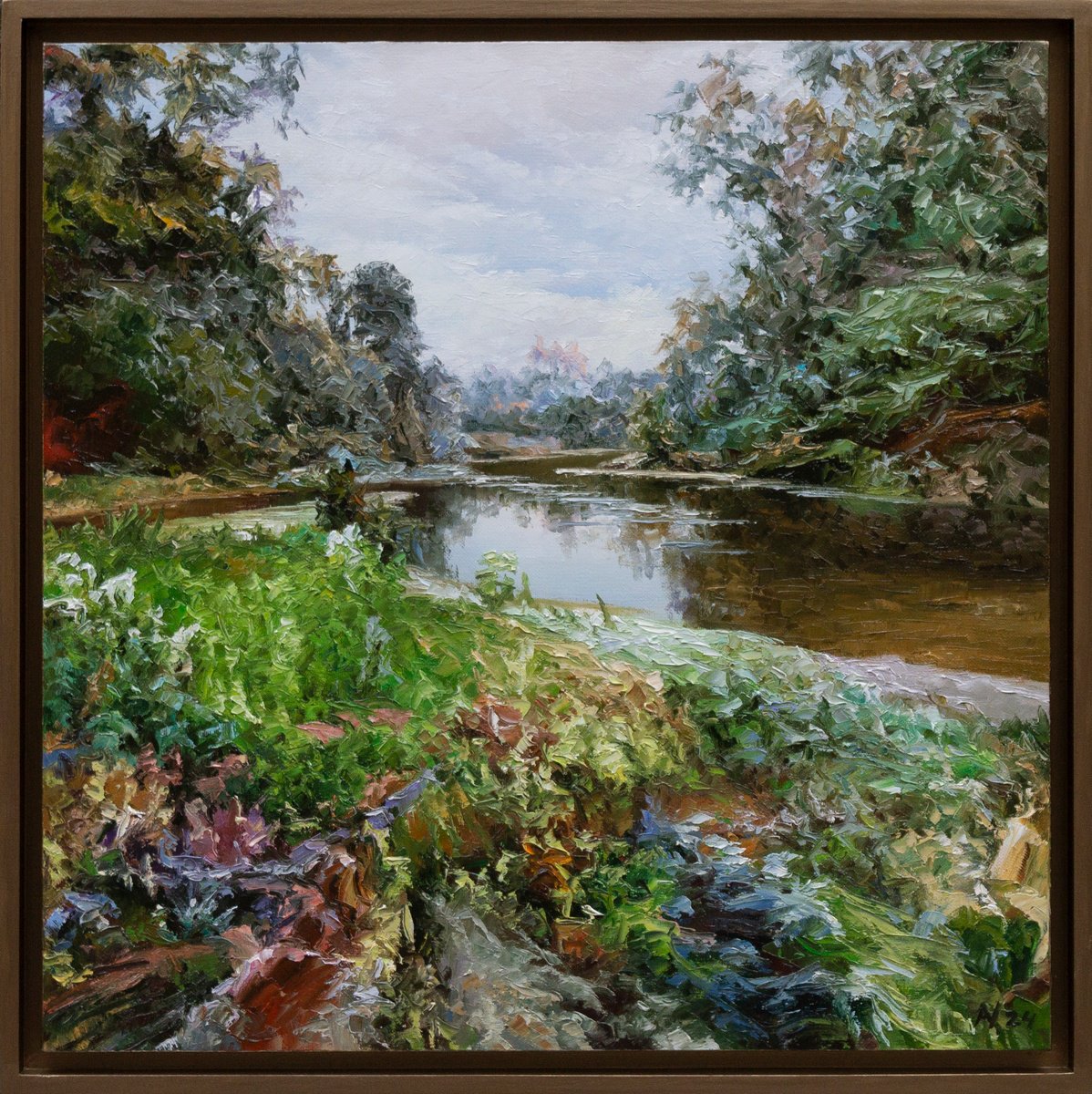 Impressionistic Landscape Oil Painting By Oleksii Vylusk, 21 X 21", By The River 2, Original Artwork