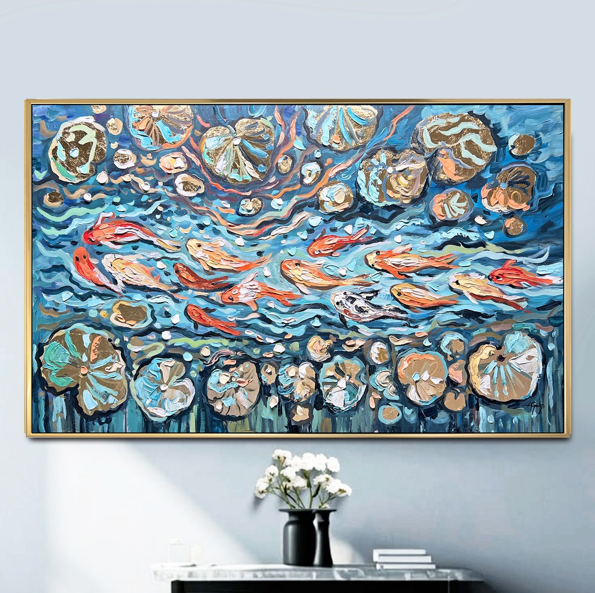 Abstract Landscape Acrylic Painting By Lana Guise, 49 X 29", River Of Fortune, Original Artwork