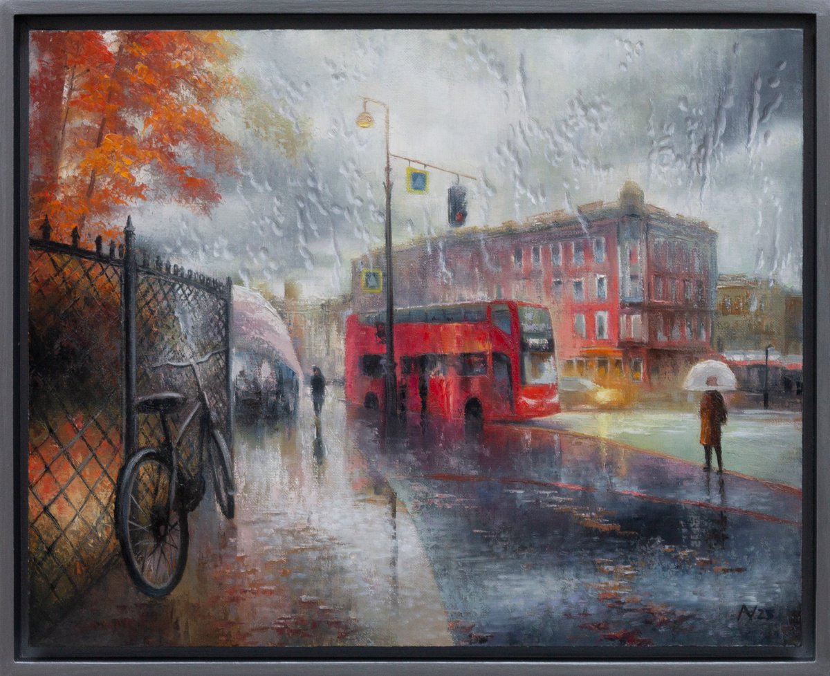 Impressionistic Cityscapes Oil Painting By Oleksii Vylusk, 21 X 17", Rainy Day 03, Original Artwork