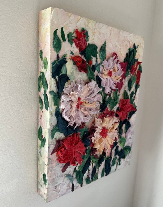 Colorful Floral Art: Thick Paint and Textured Details