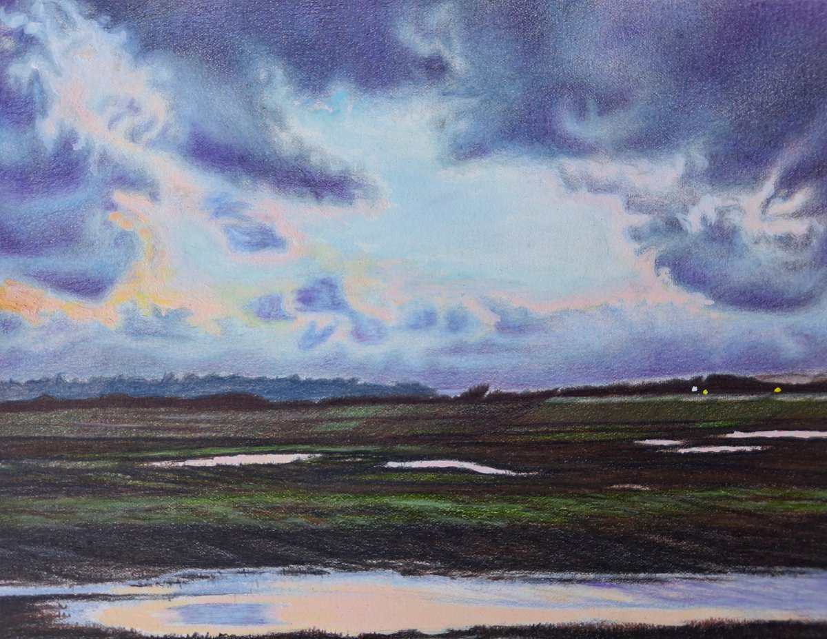 Pencil Drawing , Sky Over Rye Harbour Nature Reserve By Lisa Punter, 15 X 11, Artwork For Sale On Artfinder