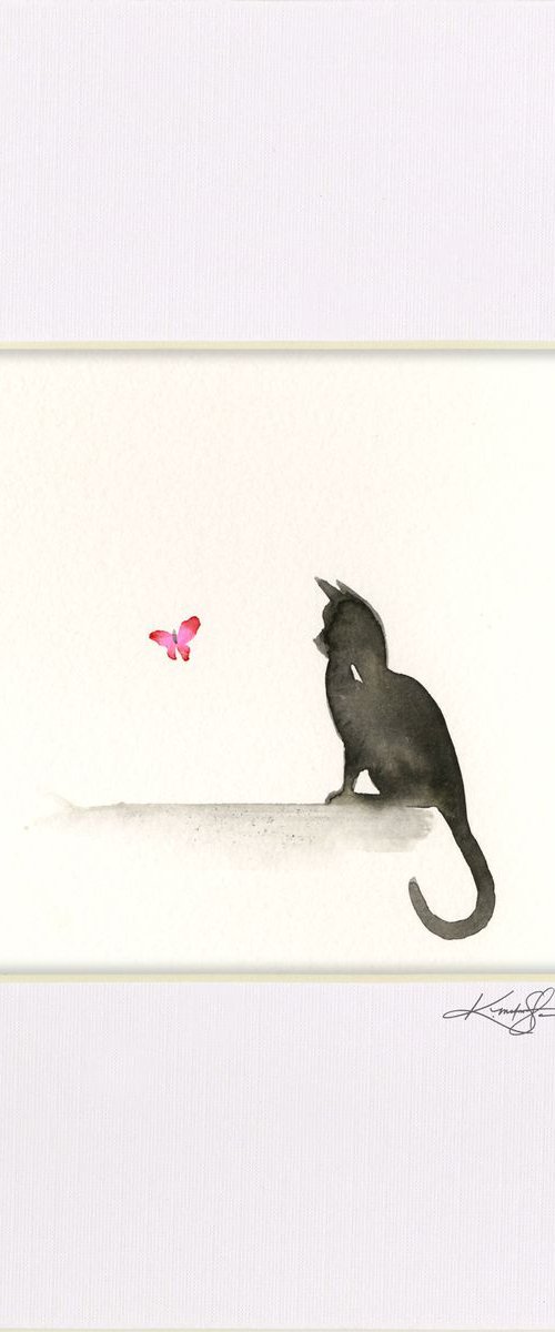 I Love Cats 4 - Cat and Butterfly Watercolor by Kathy Morton Stanion by Kathy Morton Stanion