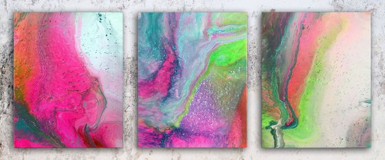 "Menage A Trois" - FREE USA SHIPPING - Original Triptych, Abstract PMS Acrylic Paintings Series - 48" x 20"