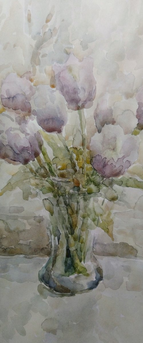 Tulips watercolour painting by Elena Klyan