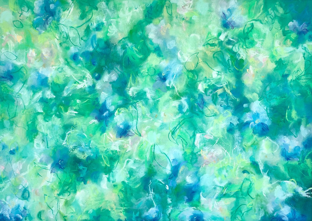 Abstract Botanical Drawing By Sara Richardson Artist, 30 X 22", Flirting With Flowers, Original Artwork