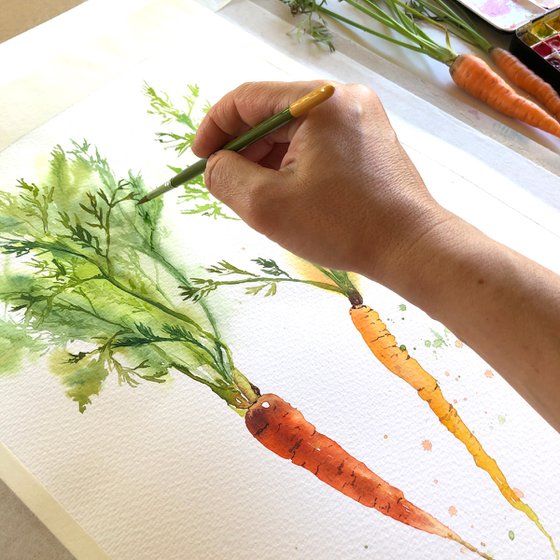 Carrots from my garden 2022. Original watercolor artwork.