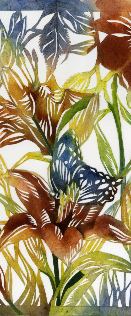 blue butterfly with daylily by Alfred Ng