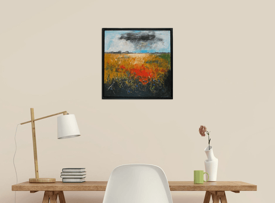 Orange Field with blue cornflowers (framed)