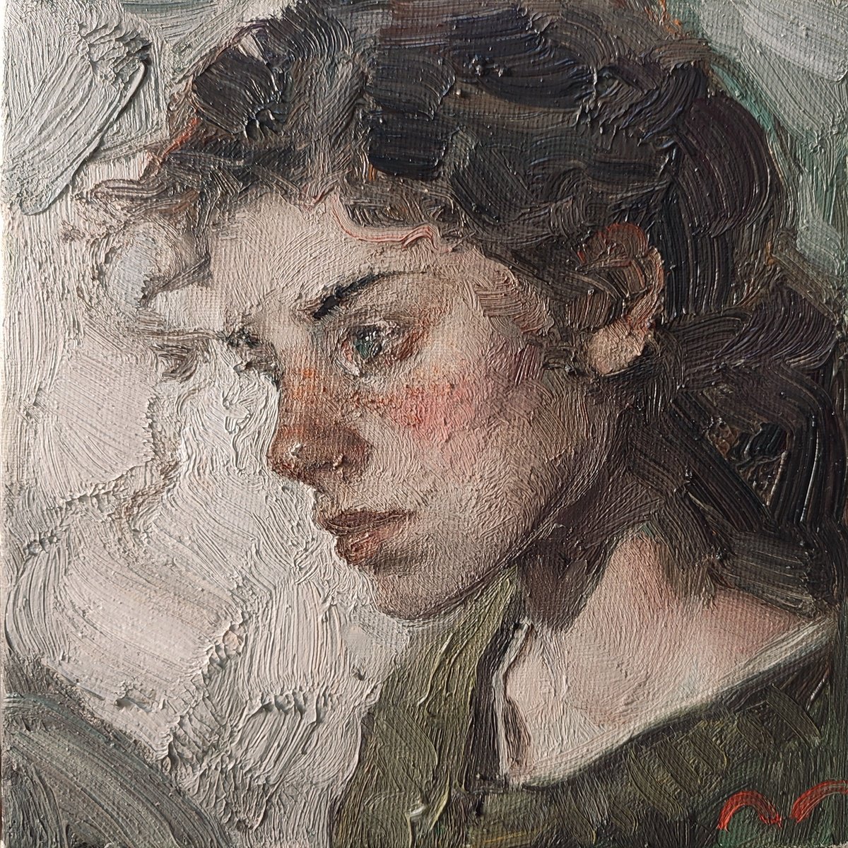 Impressionistic Portrait Oil Painting By Pavel Guliaev, 8 X 8", Girl, Original Artwork