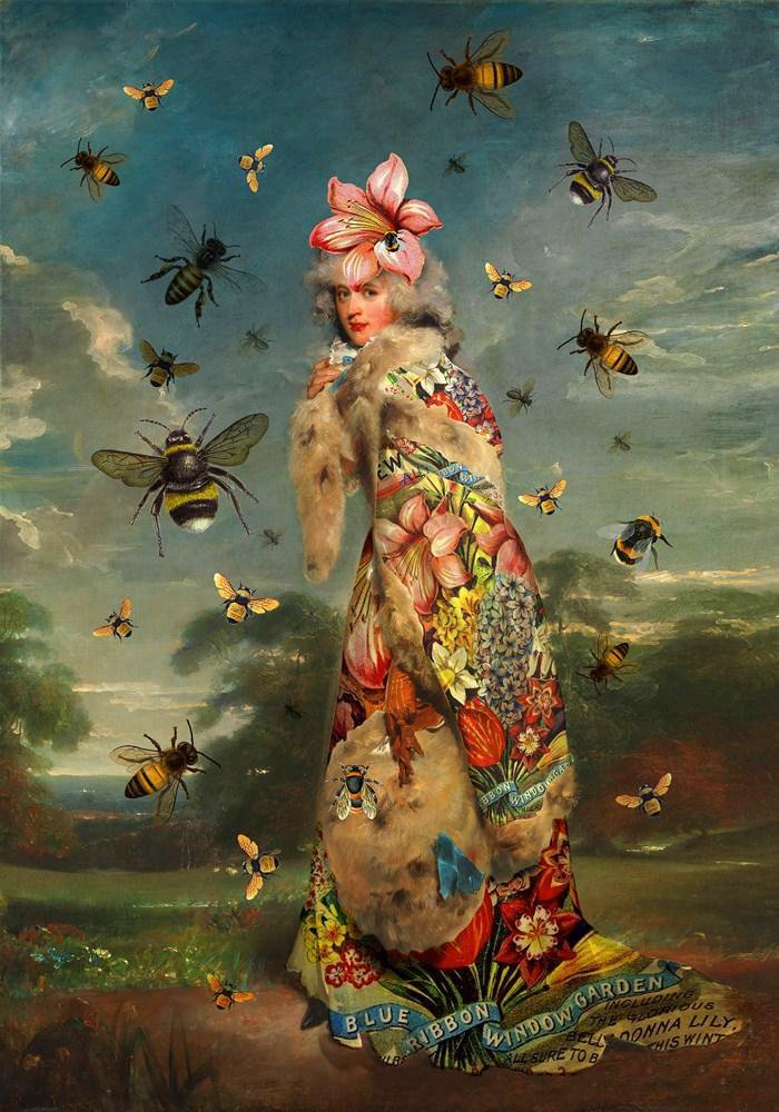Surrealistic Portrait Giclee Print By Little Fish Design, 17 X 24", A Flight Of Bees, Original Artwork