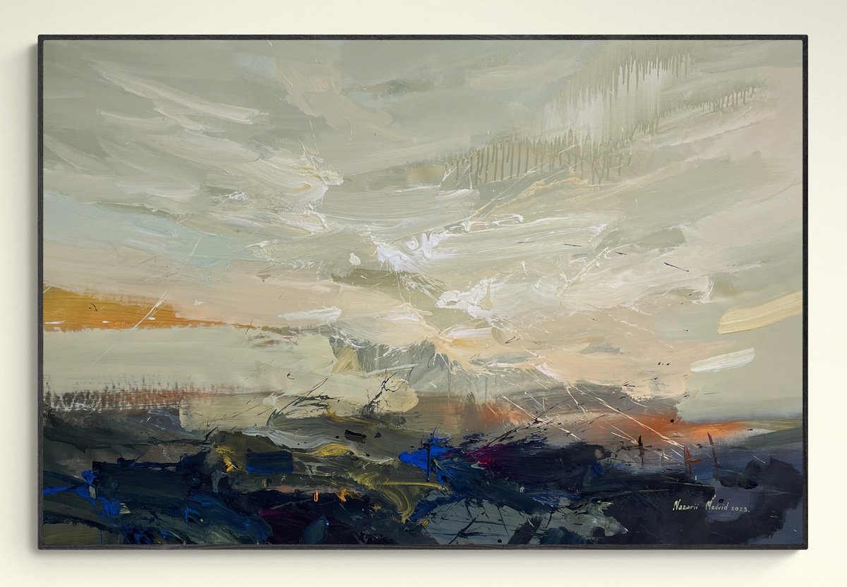 Abstract Landscape Acrylic Painting By Nazarii Medvid, 55 X 37", Depth Of Nature 252, Original Artwork
