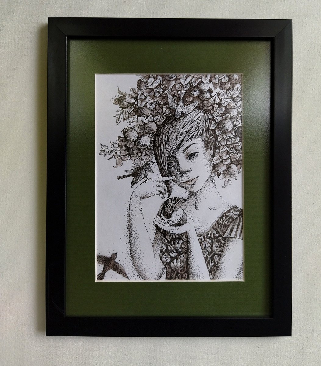 Graphic Portrait Drawing By Margot Raven, 6 X 8", September, Original Artwork