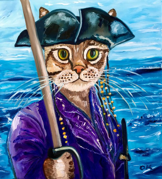 Troy The Cat Pirate of the Caribbean , Cat Pirate, original oil painting, portrait