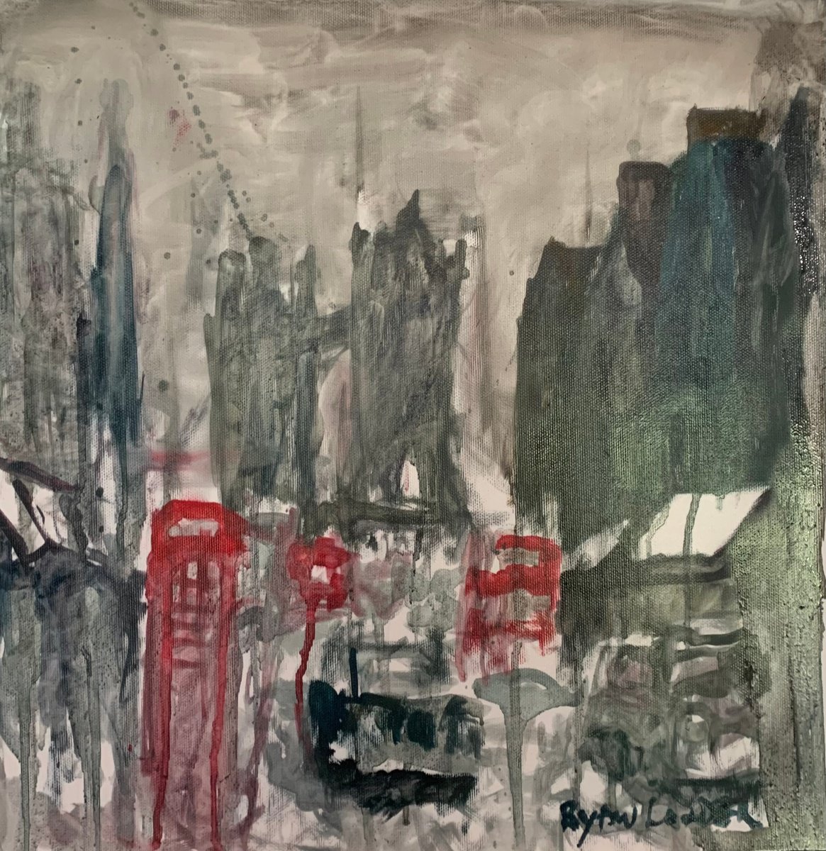 Abstract Portrait Oil Painting By Ryan Louder, 13 X 13", London In The Rain, Original Artwork