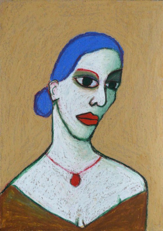 Woman with red medallion