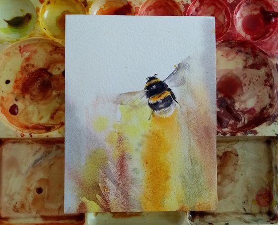 Original bumble bee painting in watercolour