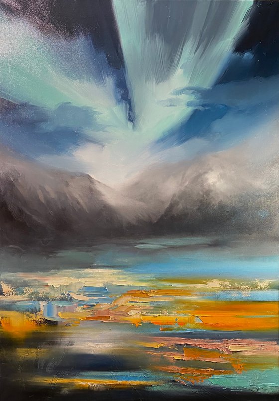 "Northern Lights.Aurora"100x70cm large original painting