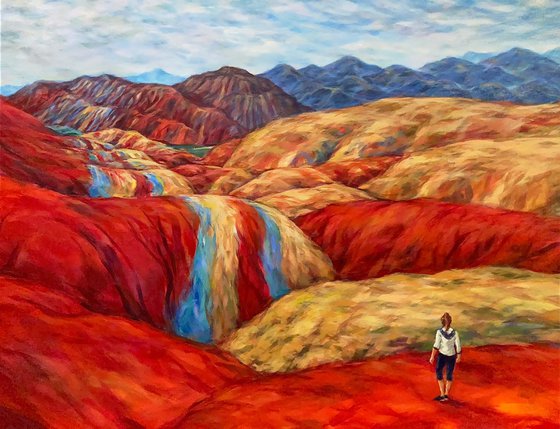 Rainbow Mountains, Zhangye National Park, China Rainbow Mountains, Red Mountains, Mountain Landscape, large painting
