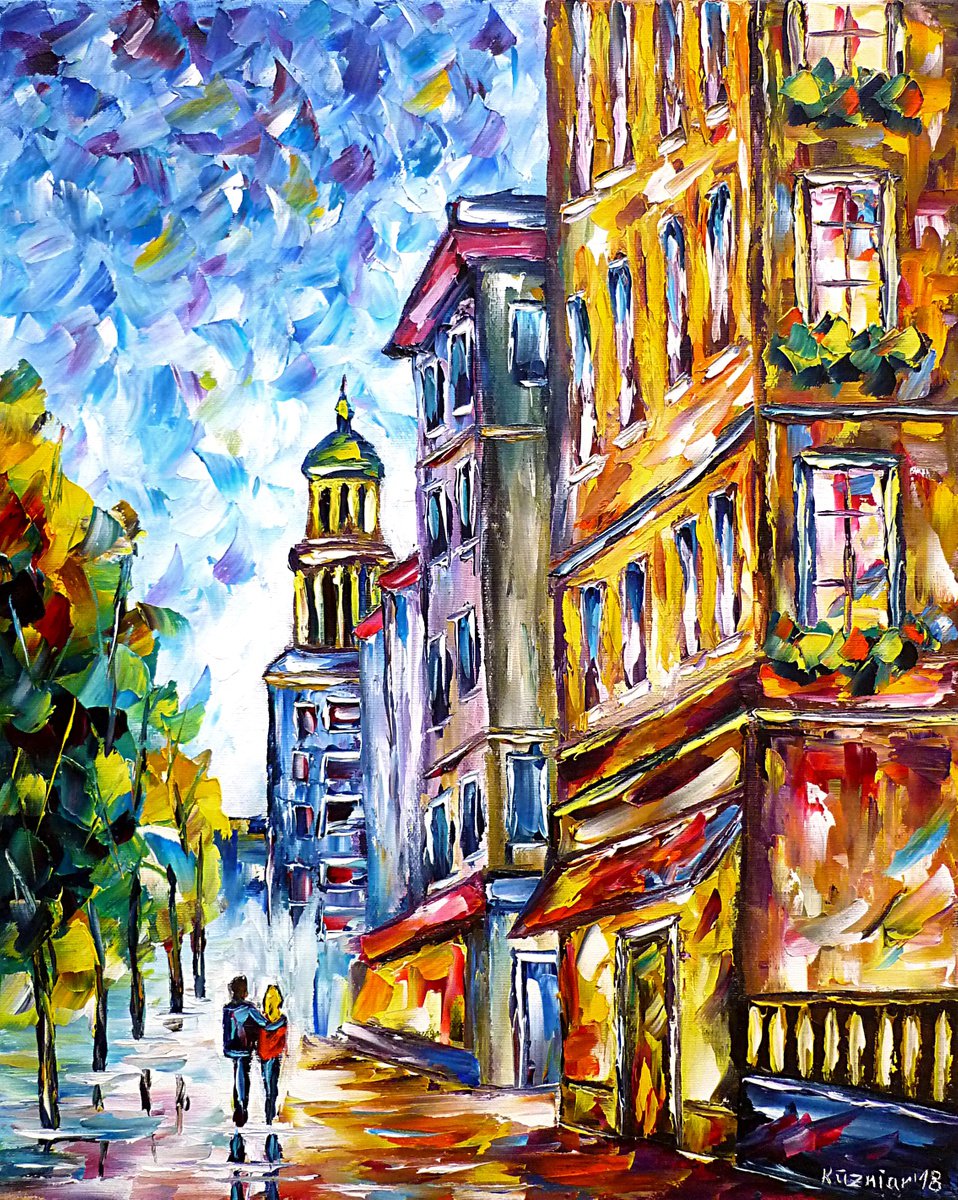 Expressive Cityscapes Oil Painting By Mirek Kuzniar, 16 X 20", Streets Of Eastern Germany, Original Artwork