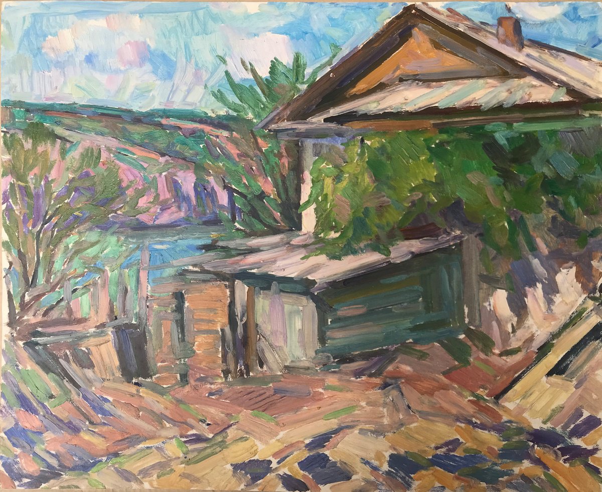 Impressionistic Landscape Oil Painting By Peter Tovpev, 20 X 17", Country Life, Original Artwork