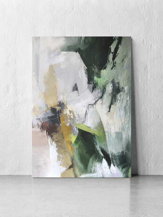 "Green Glory 5" Dark green gray abstract art