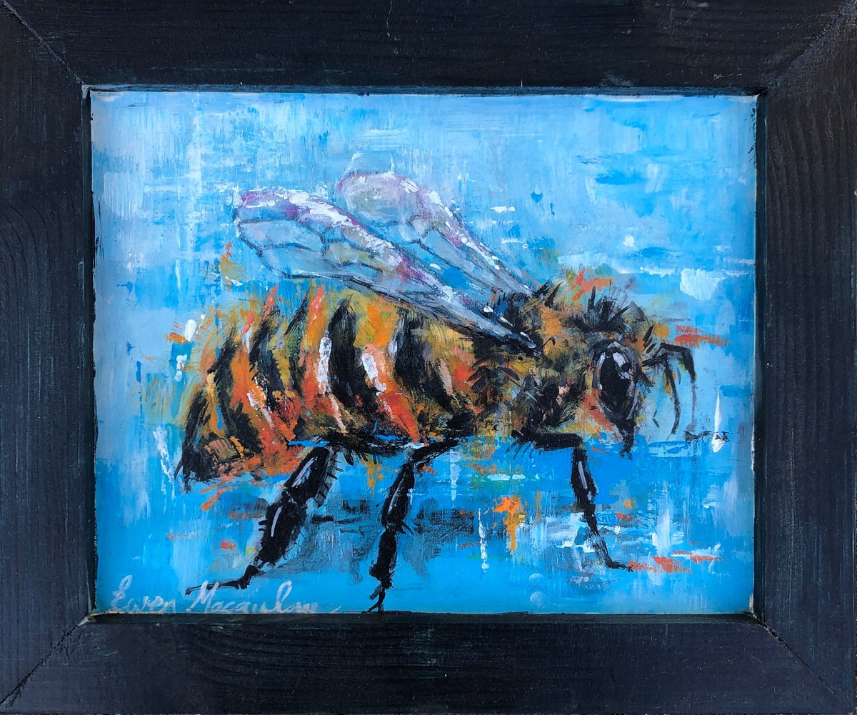 Impressionistic Animal Acrylic Painting By Ewen Macaulay, 12 X 10, Bee, Original Artwork
